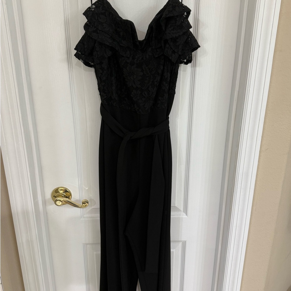 Express Black Ruffled Lace Jumpsuit